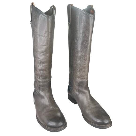 Frye Women’s Melissa Button Gray Leather Lug Sole Riding Boot Size US 9 - Picture 5 of 9